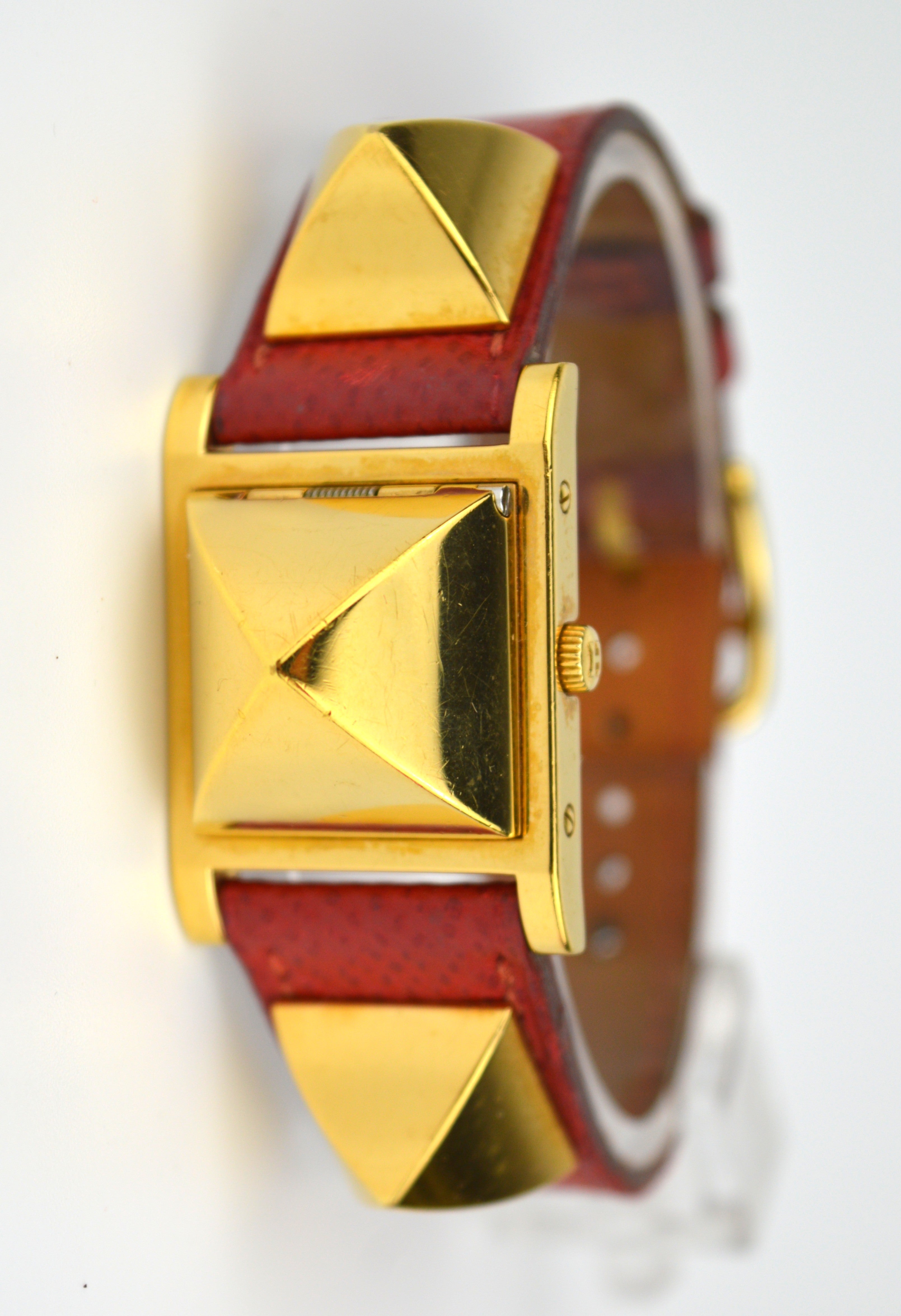 HERMES MEDOR RED STRAP WATCH