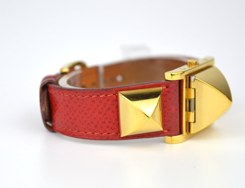 HERMES MEDOR RED STRAP WATCH