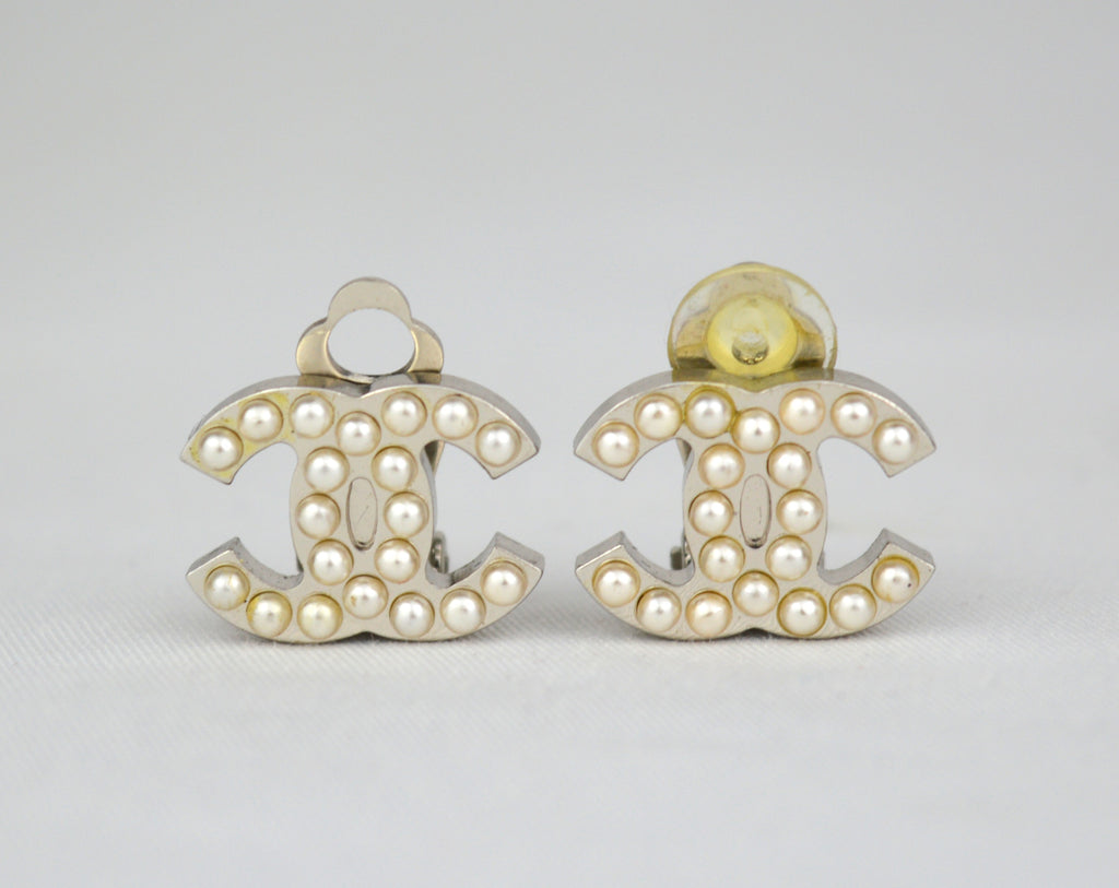 Chanel Coco Mark Clip Earrings with Pearls