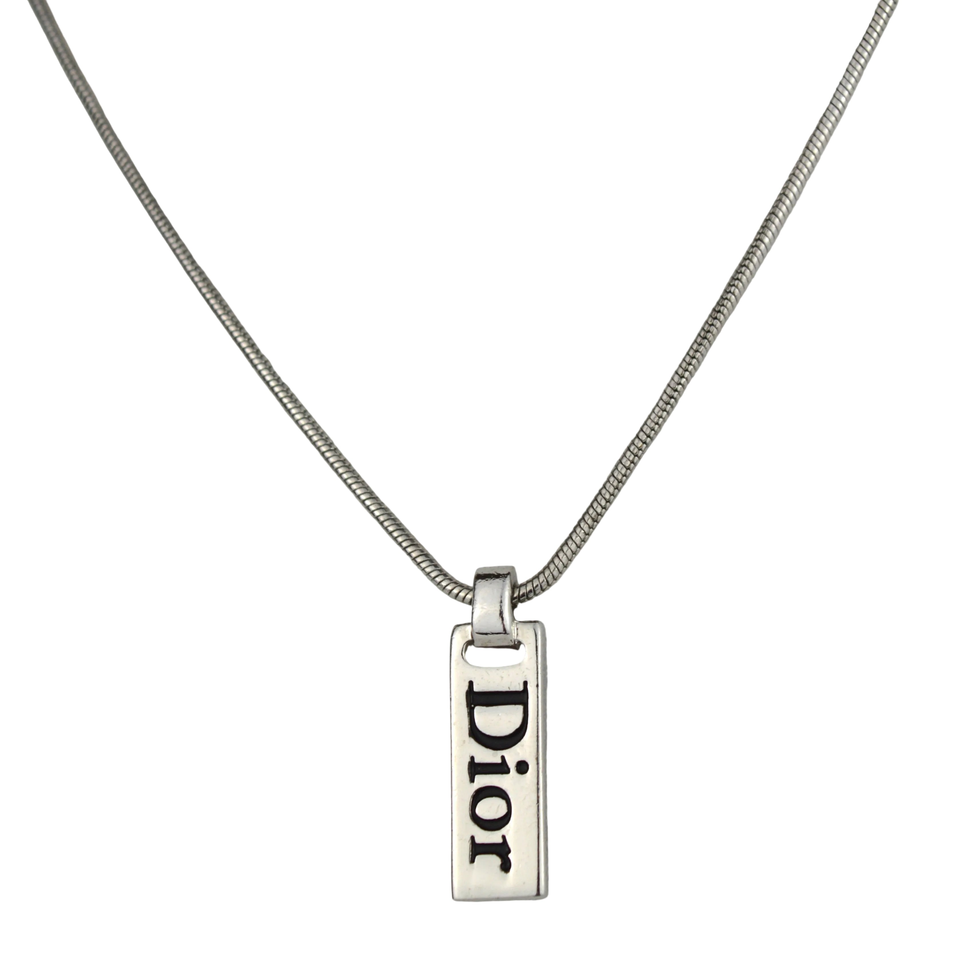 Dior Logo Label Silver Collier