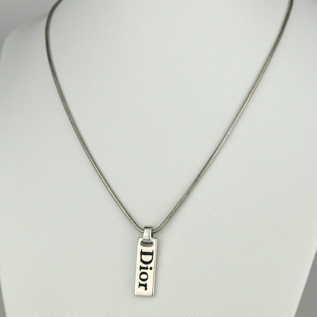 Dior Logo Label Silver Collier