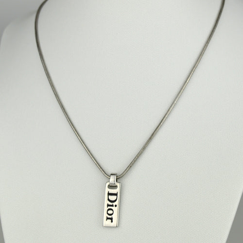 Dior Logo Label Silver Collier