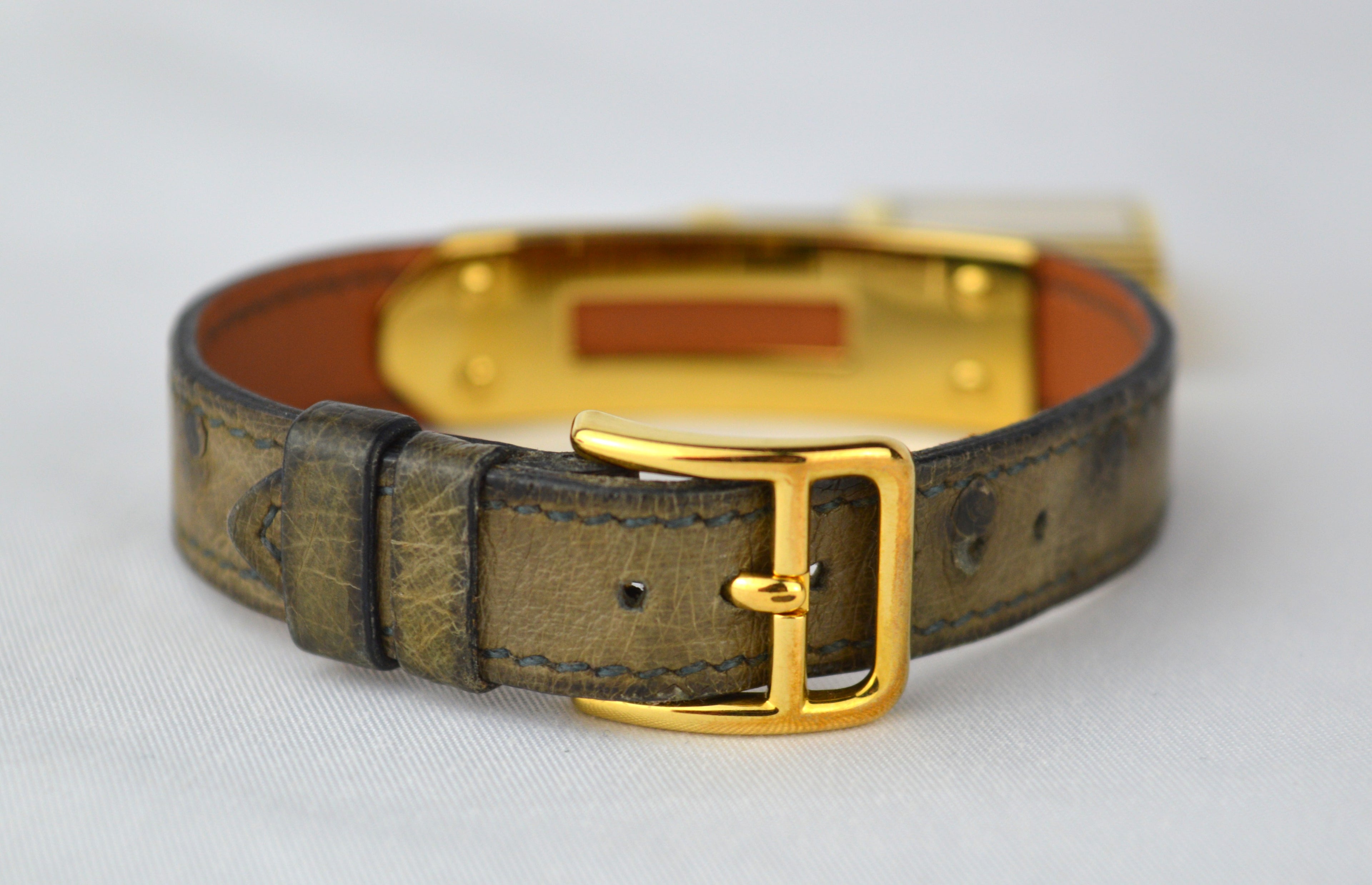 HERMES KELLY OSTRICH WATCH WITH DUSTBAG