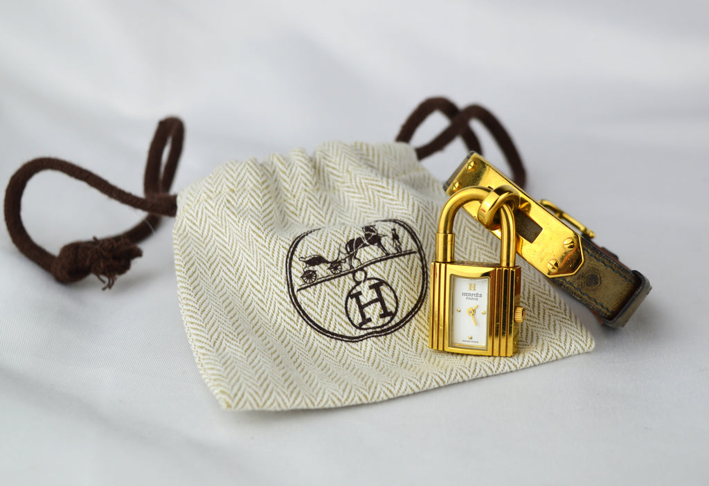 HERMES KELLY OSTRICH WATCH WITH DUSTBAG