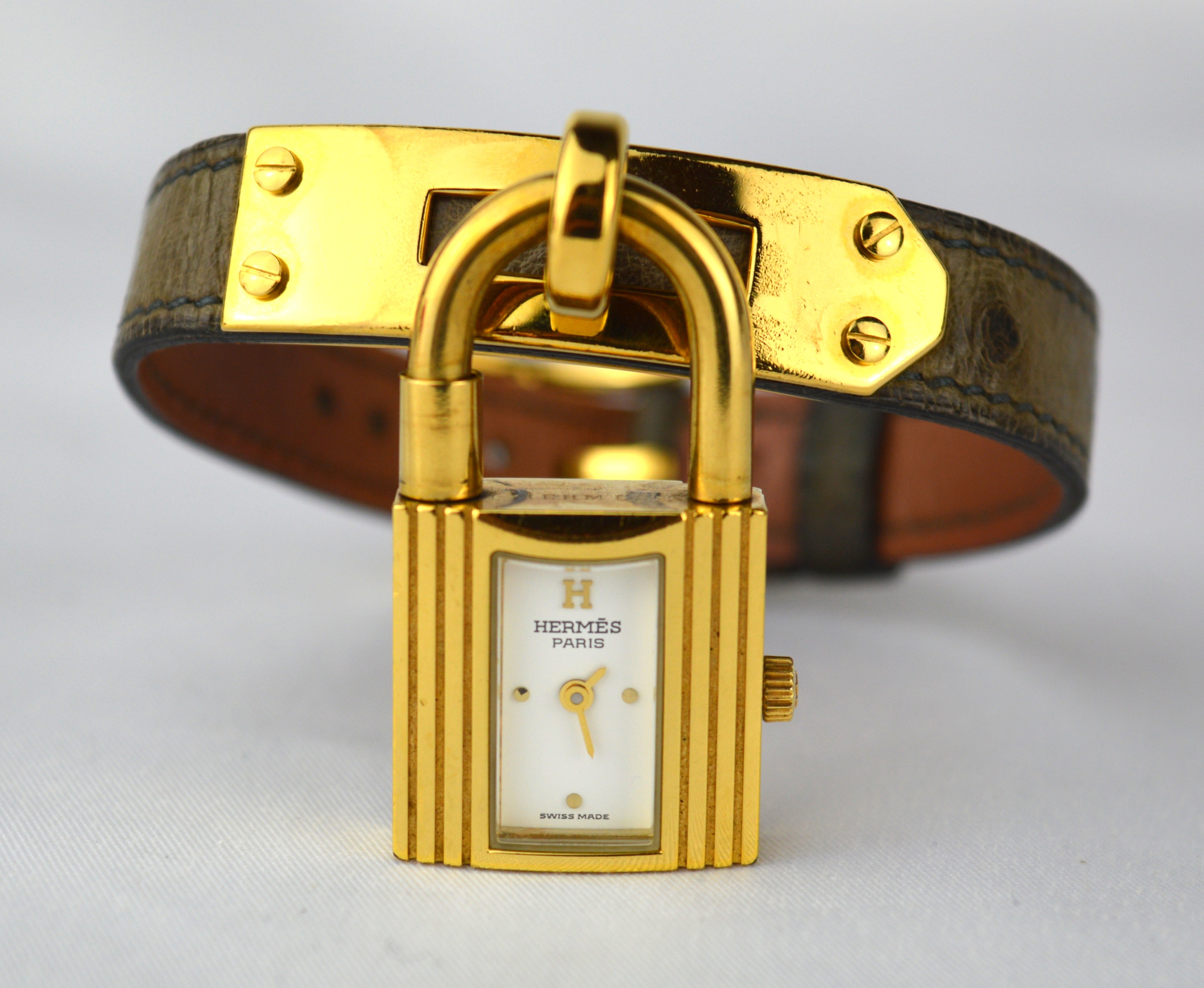 HERMES KELLY OSTRICH WATCH WITH DUSTBAG